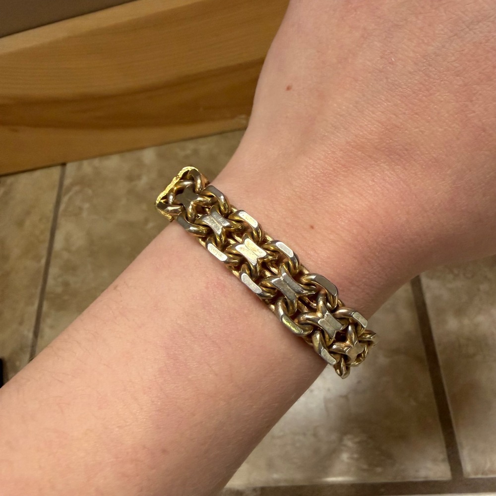 Vtg Chunky King Link Bracelet Gold Tone Textured Statement Charm MCM